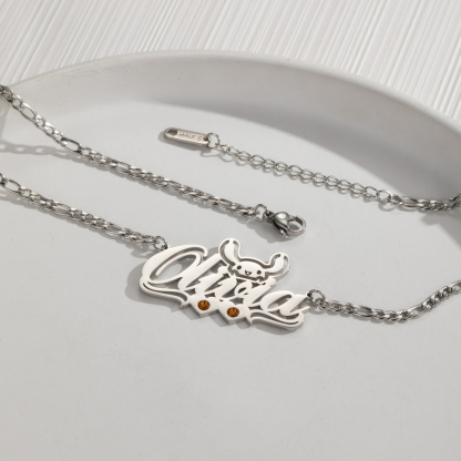 Personalized Name Necklace with Rabbit and birthstone for Birthday or Anniversary