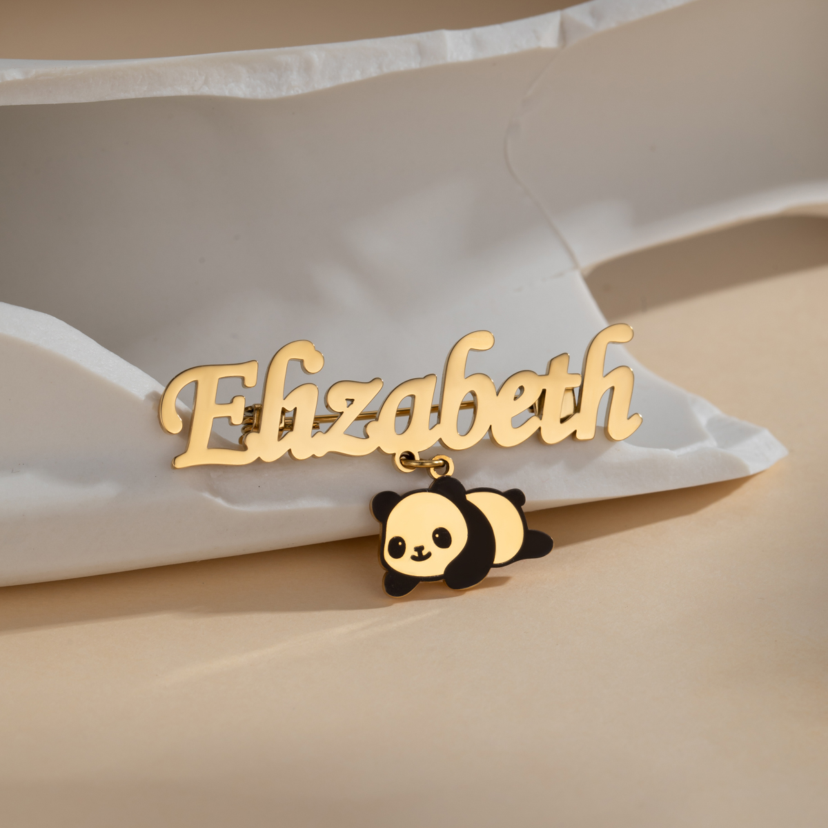 Custom Name Brooch with Panda Pendant