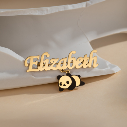 Custom Name Brooch with Panda Pendant