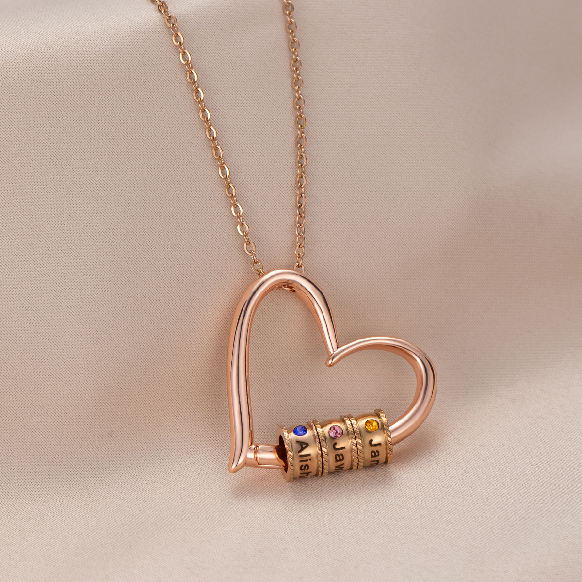 Custom Multiname Heart Pendant Necklace with Birthstone