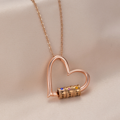 Custom Multiname Heart Pendant Necklace with Birthstone