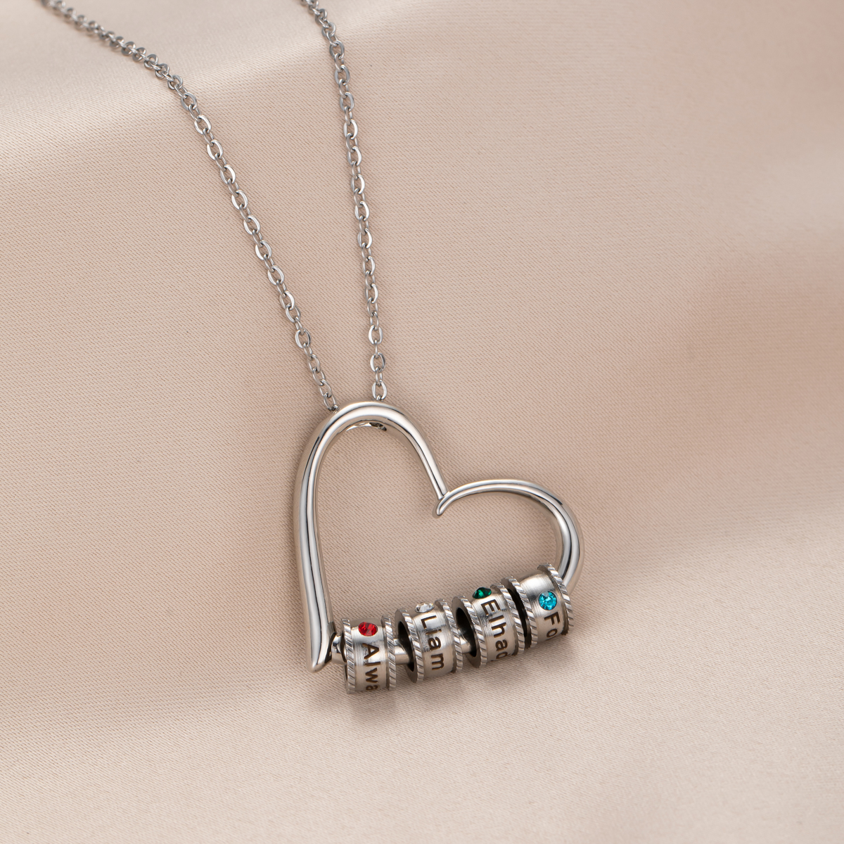 Custom Multiname Heart Pendant Necklace with Birthstone