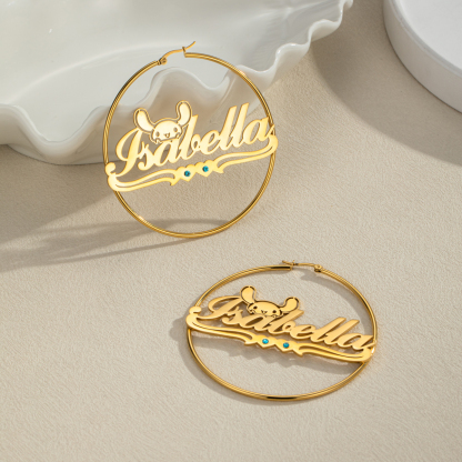 Rabbit, Love, and Birthstone Circular Hoop Earrings