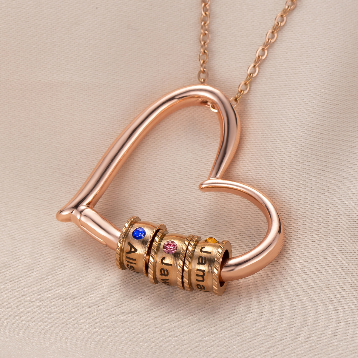 Custom Multiname Heart Pendant Necklace with Birthstone