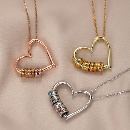 Custom Multiname Heart Pendant Necklace with Birthstone