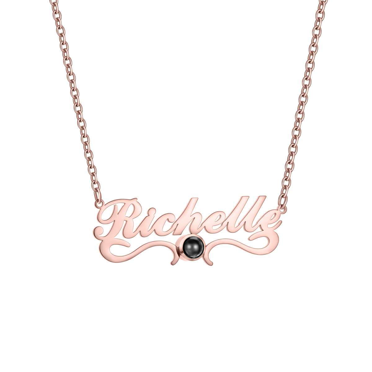 [Copy]Custom Necklace with Name & Photo on Heart-shaped Projection Stone 