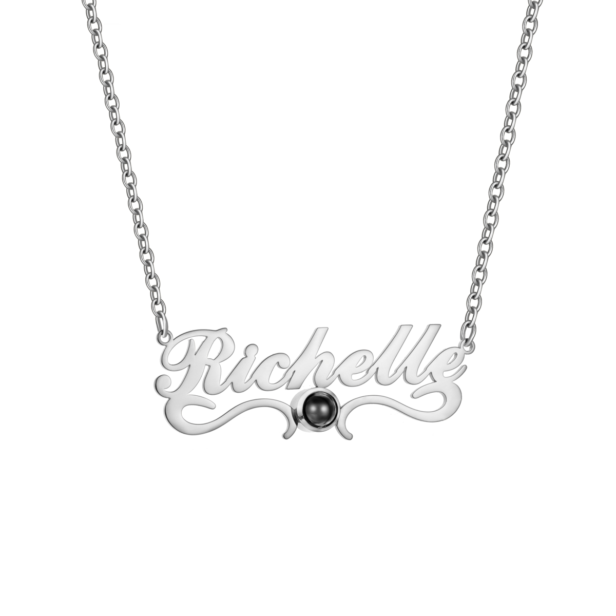 [Copy]Custom Necklace with Name & Photo on Heart-shaped Projection Stone 