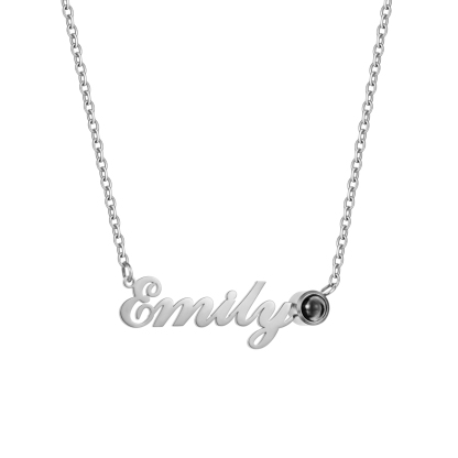 Customized Side Projection Stone Necklace with Name & Photo