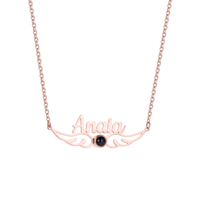 Custom Name&Photo Projection Stone Necklace with Angel Wings Design