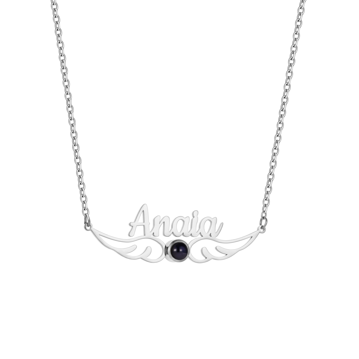 Custom Name&Photo Projection Stone Necklace with Angel Wings Design