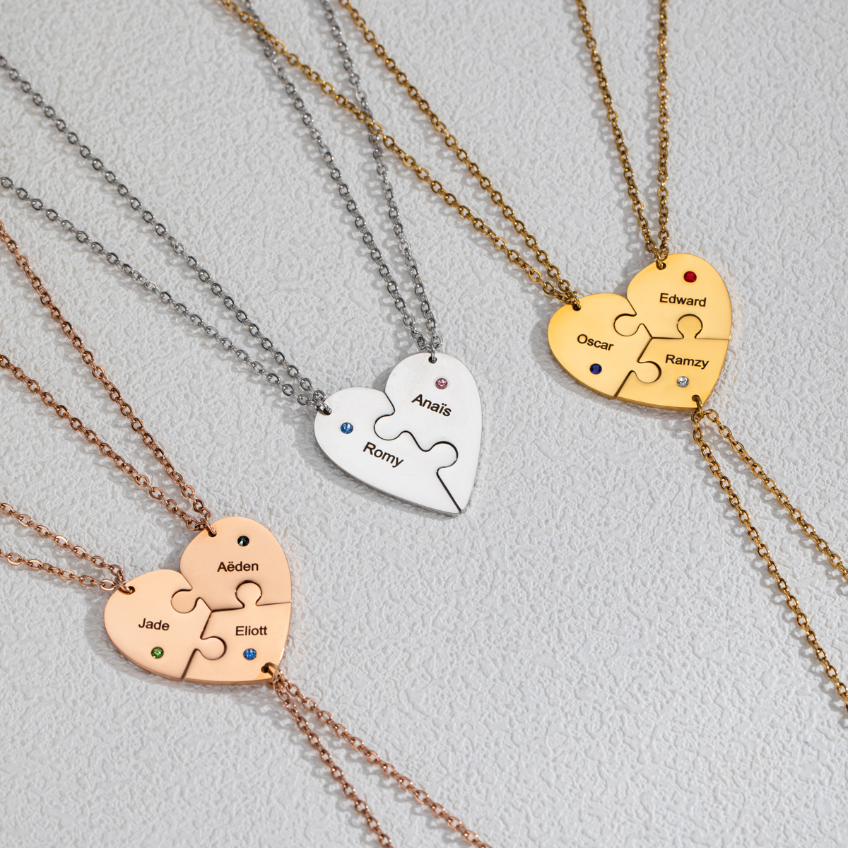Customized Name Heart Shape Jigsaw Necklace With Birthstone