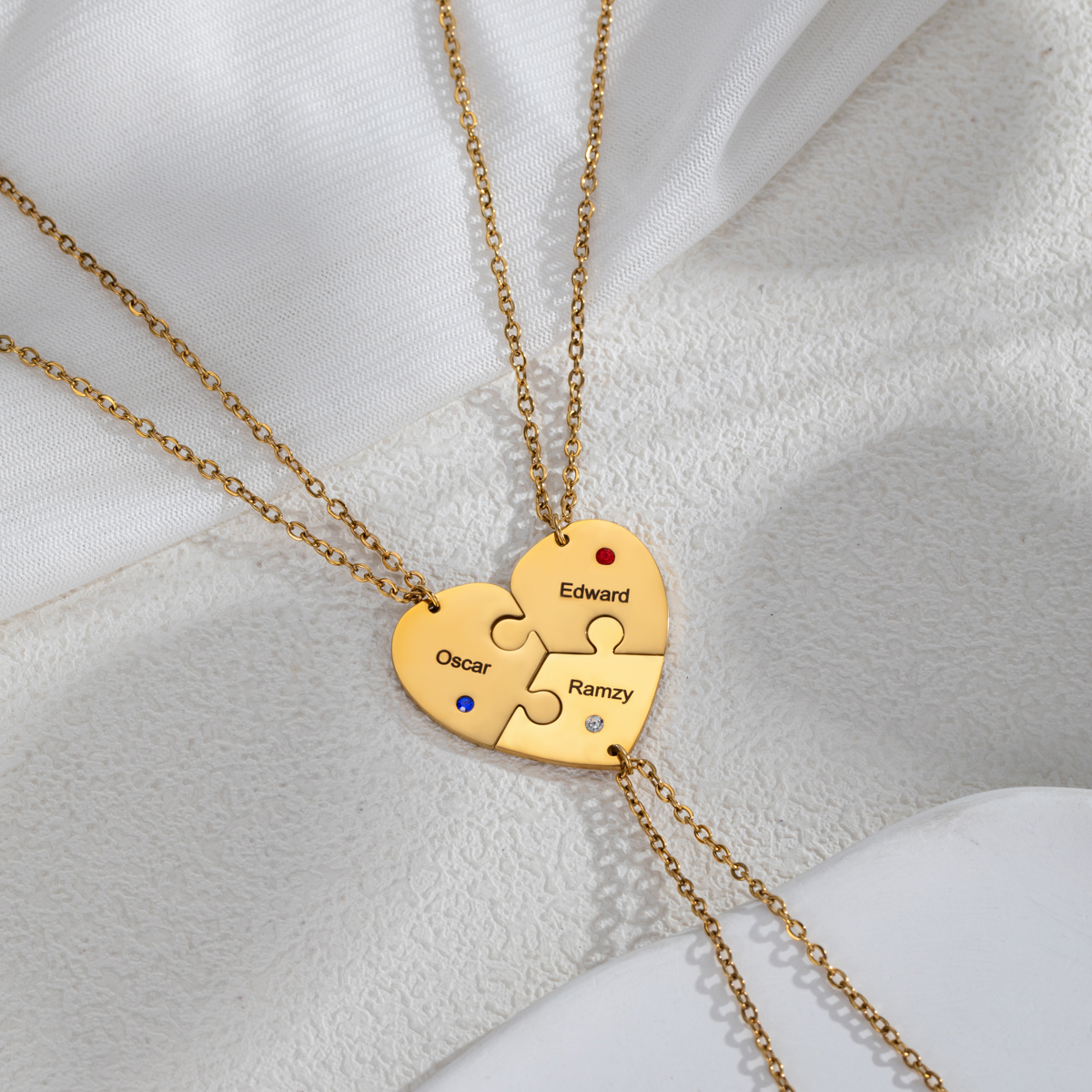 Customized Name Heart Shape Jigsaw Necklace With Birthstone