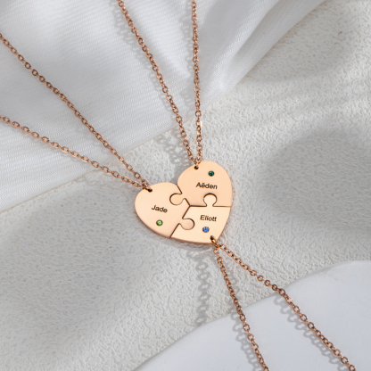 Customized Name Heart Shape Jigsaw Necklace With Birthstone