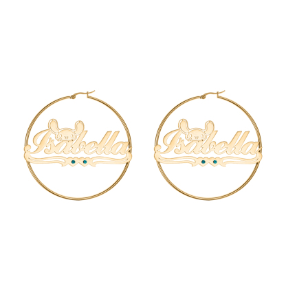 Rabbit Heart Personalized Name Hoop Earrings with Birthstone
