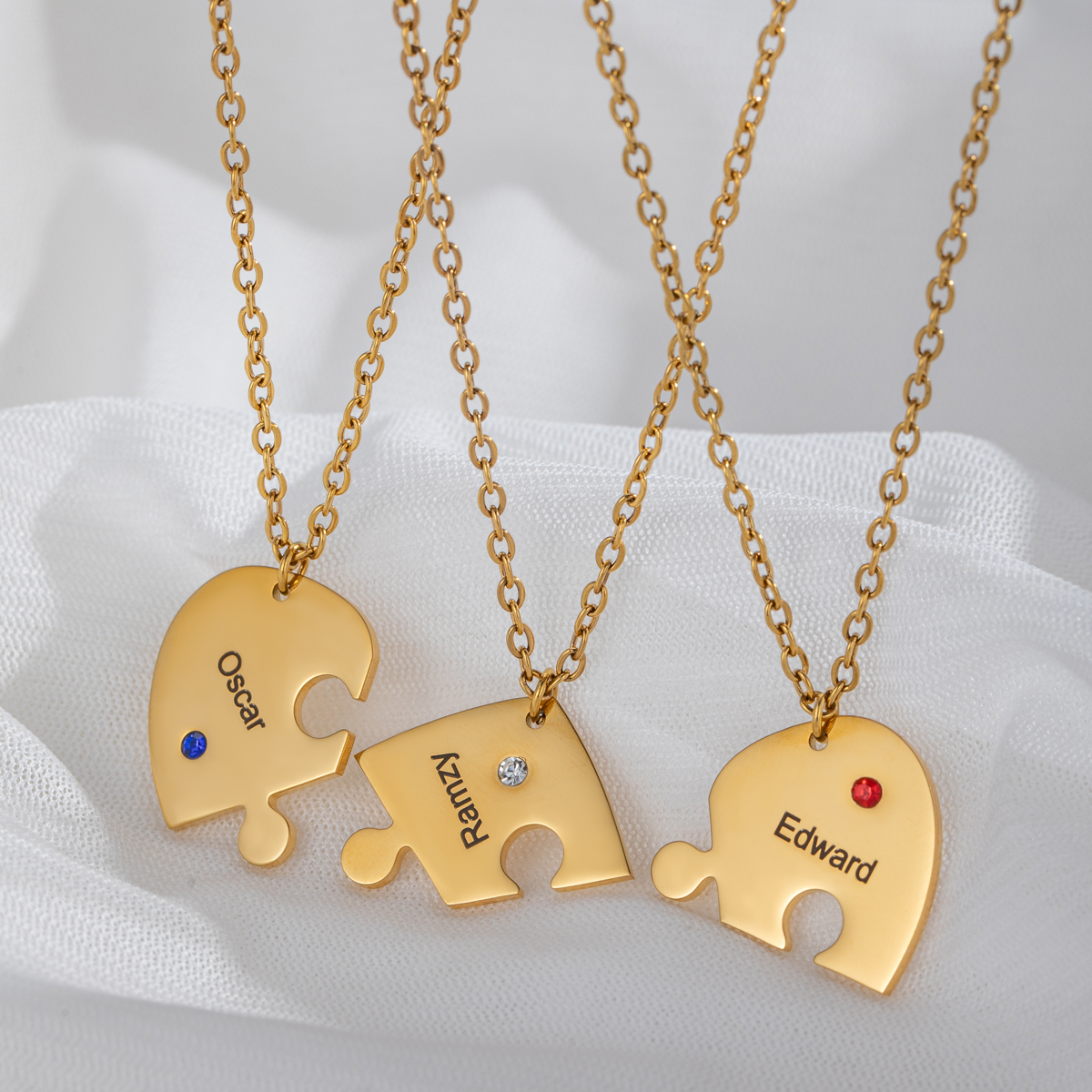 Customized Name Heart Shape Jigsaw Necklace With Birthstone