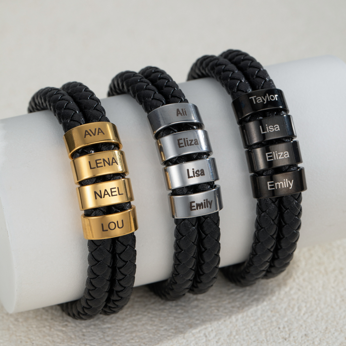 Personalized Multiname Engraved Leather Rope Bracelet