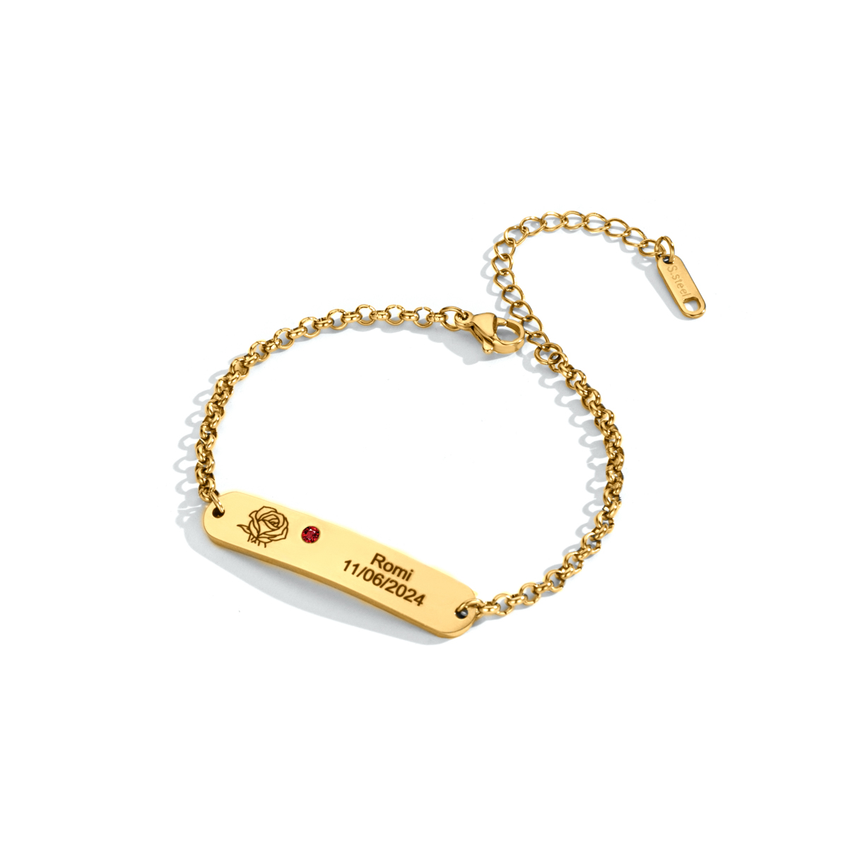 Engraved Birth Flower&Birthstone And Name Bracelets