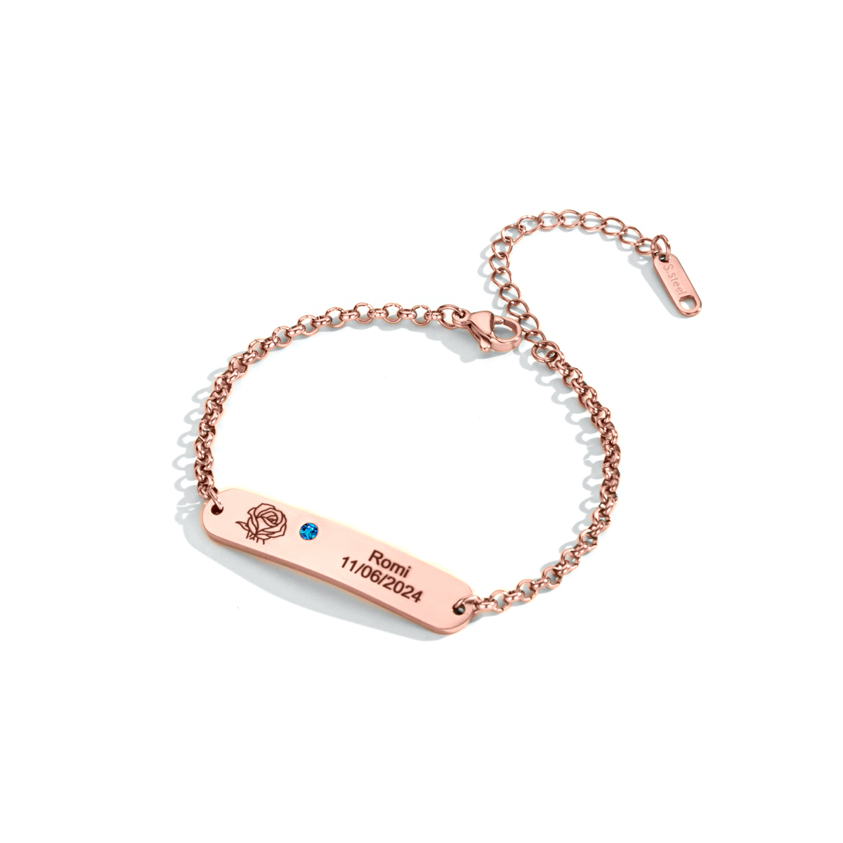 Engraved Birth Flower&Birthstone And Name Bracelets