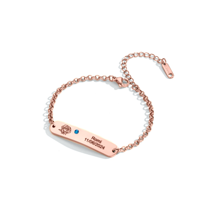 Engraved Birth Flower&Birthstone And Name Bracelets