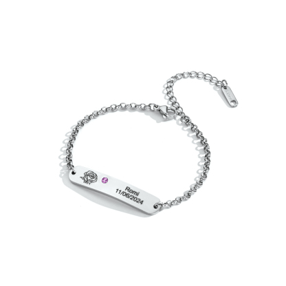 Engraved Birth Flower&Birthstone And Name Bracelets