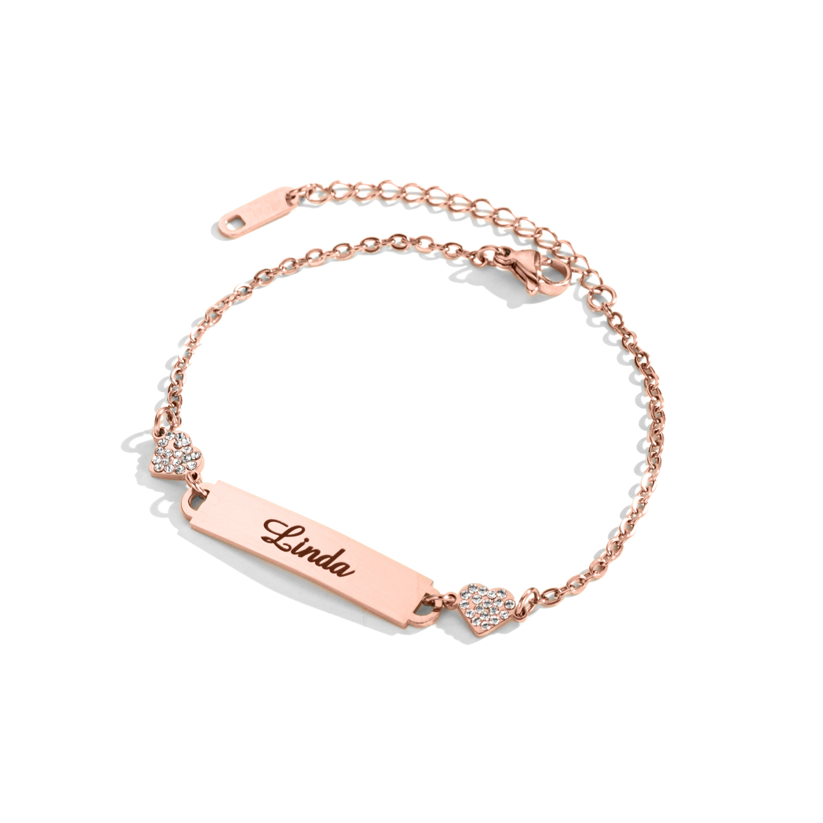 Engraved Diamond Name Bracelet With Double Heart