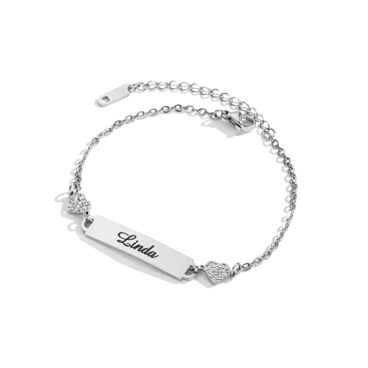 Engraved Diamond Name Bracelet With Double Heart