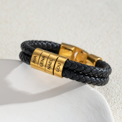 Personalized Multiname Engraved Leather Rope Bracelet
