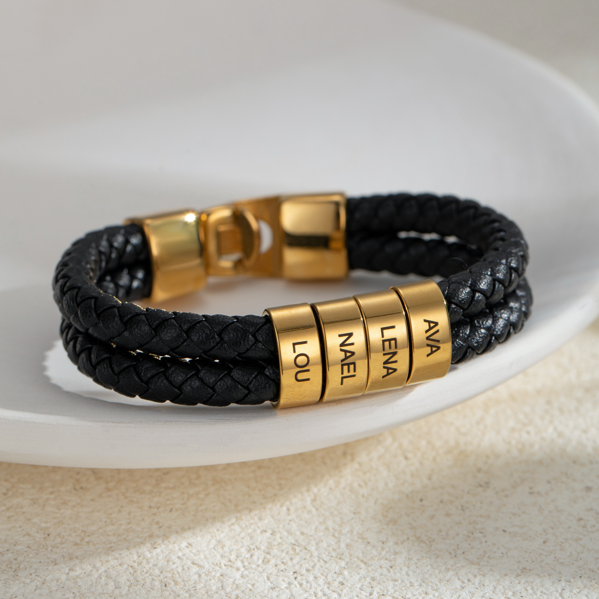 Personalized Multiname Engraved Leather Rope Bracelet