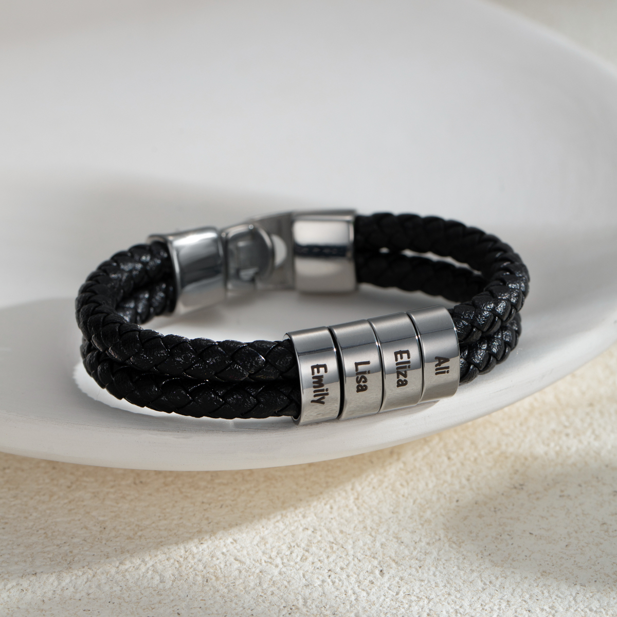 Personalized Multiname Engraved Leather Rope Bracelet