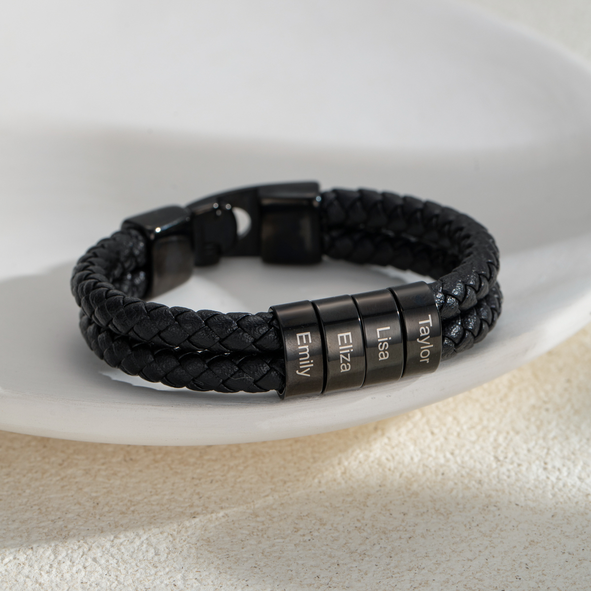 Personalized Multiname Engraved Leather Rope Bracelet