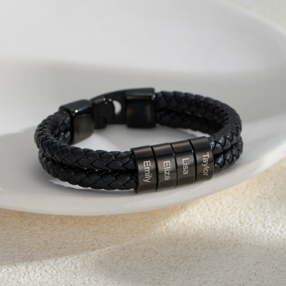 Personalized Multiname Engraved Leather Rope Bracelet