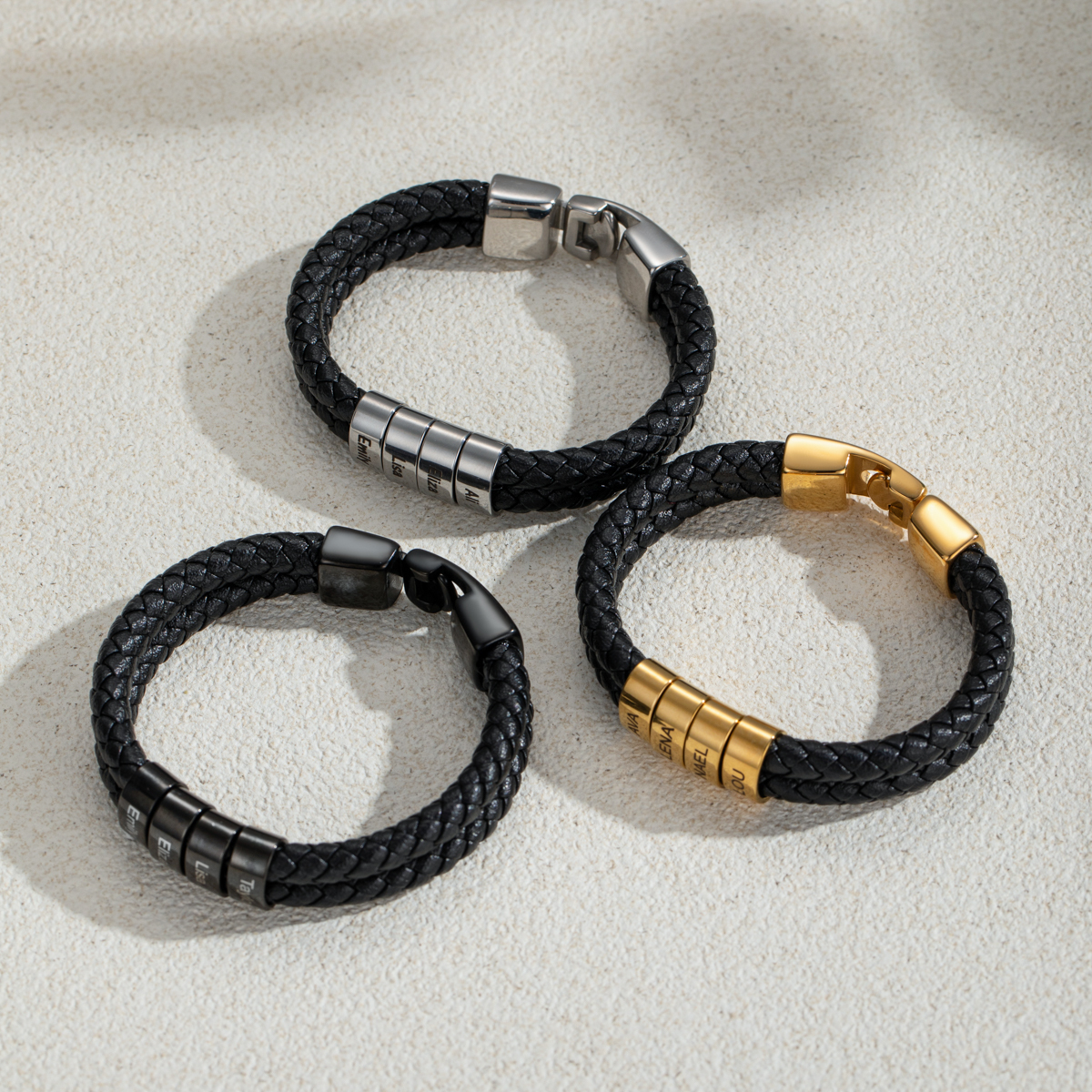Personalized Multiname Engraved Leather Rope Bracelet