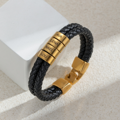 Personalized Multiname Engraved Leather Rope Bracelet