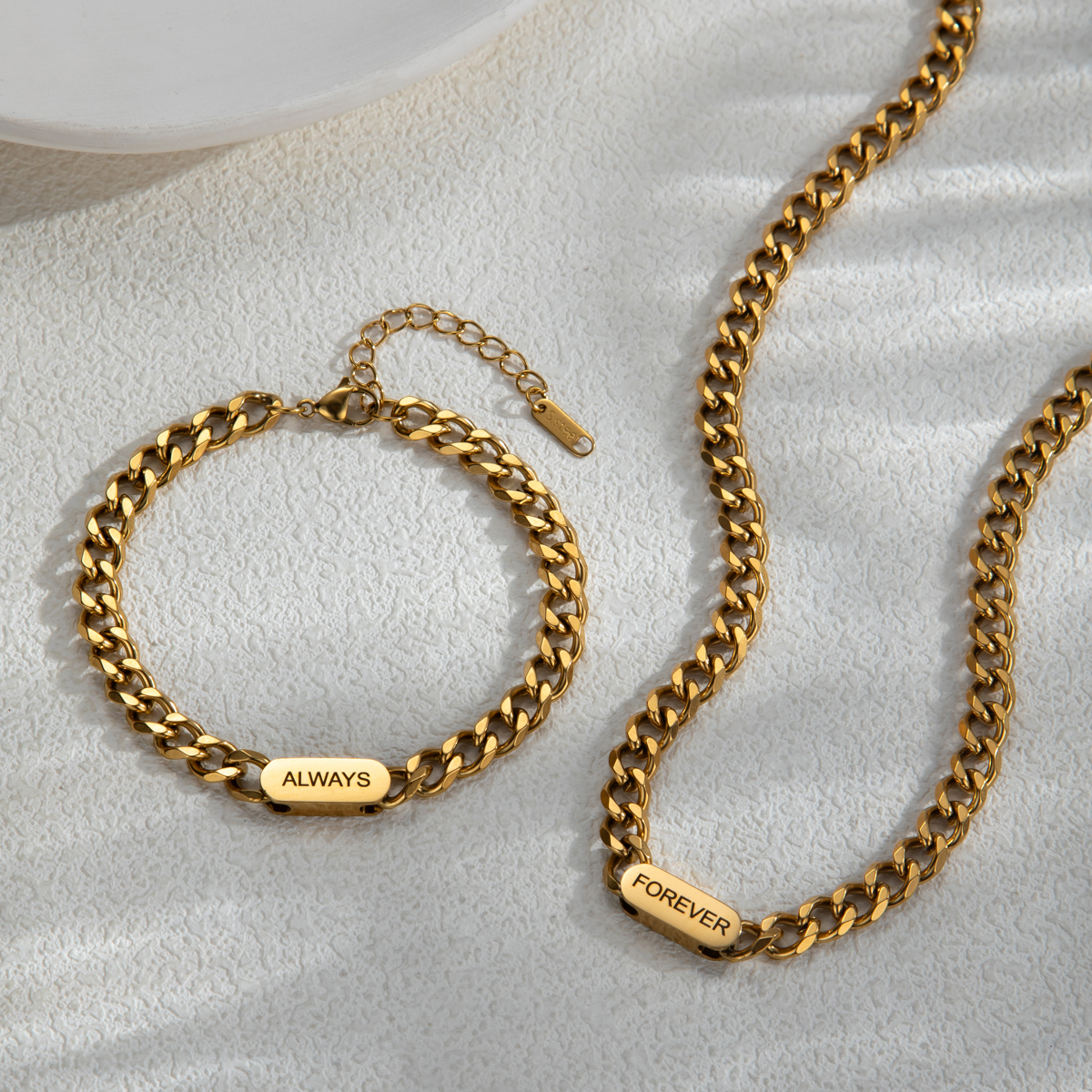 Men's Customized Name Thick Cuban Chain Necklace & Bracelet Sets