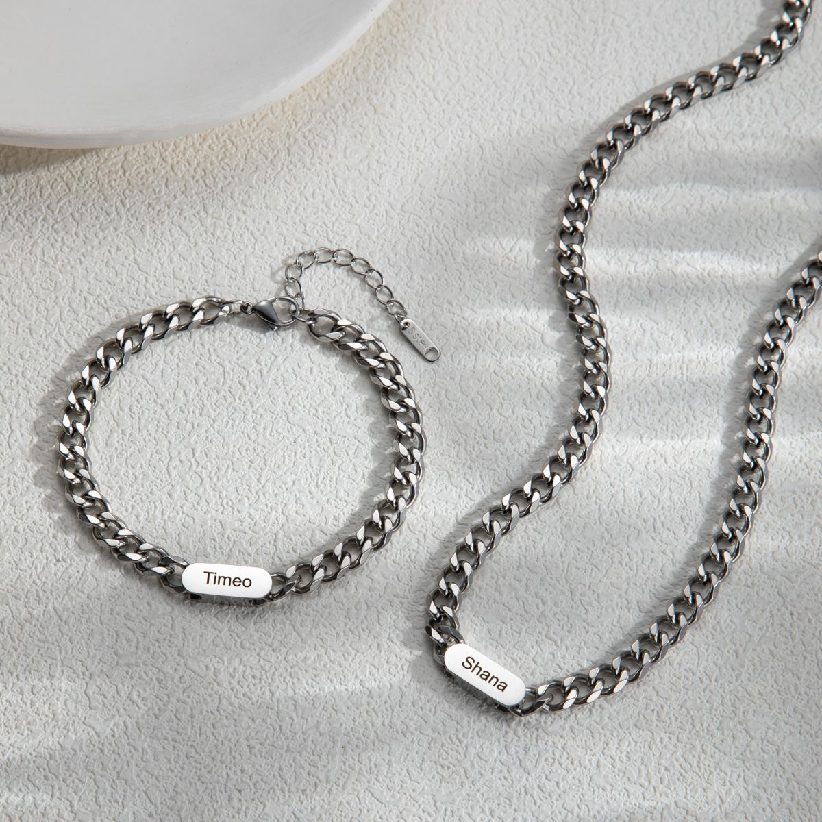Men's Customized Name Thick Cuban Chain Necklace & Bracelet Sets