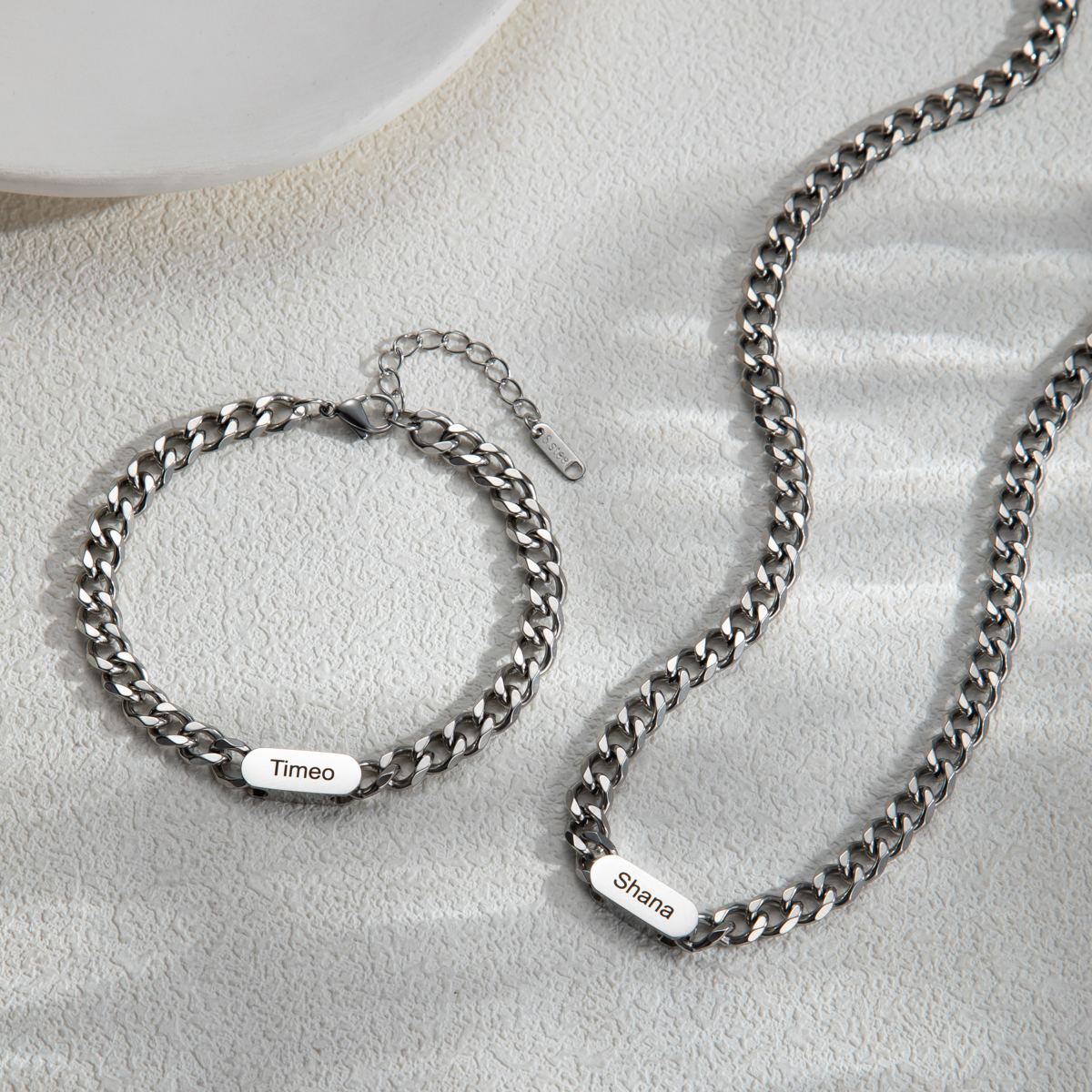 Men's Customized Name Thick Cuban Chain Necklace & Bracelet Sets