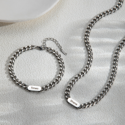 Men's Customized Name Thick Cuban Chain Necklace & Bracelet Sets