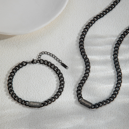 Men's Customized Name Thick Cuban Chain Necklace & Bracelet Sets
