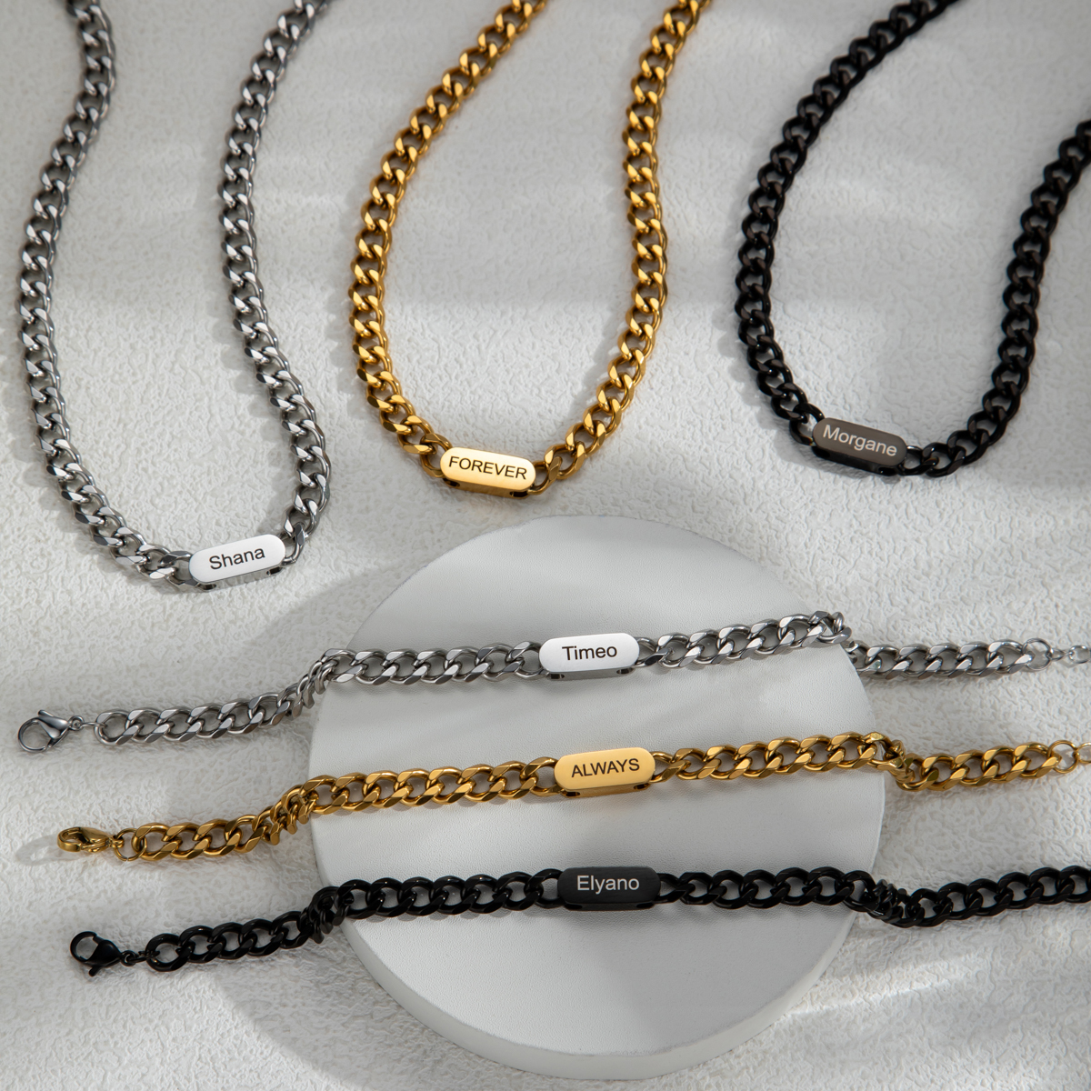 Men's Customized Name Thick Cuban Chain Necklace & Bracelet Sets