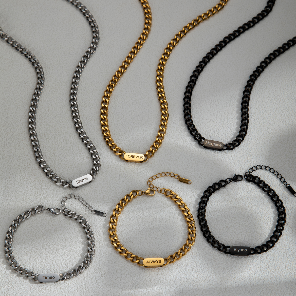 Men's Customized Name Thick Cuban Chain Necklace & Bracelet Sets
