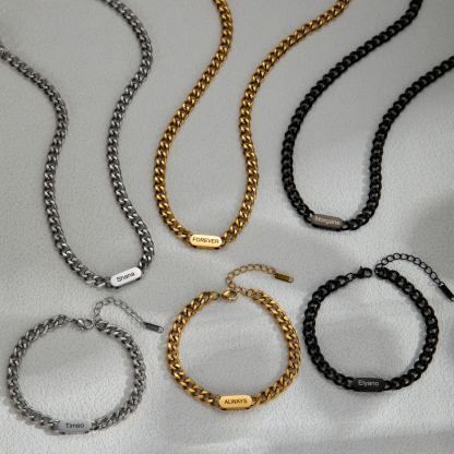 Men's Customized Name Thick Cuban Chain Necklace & Bracelet Sets