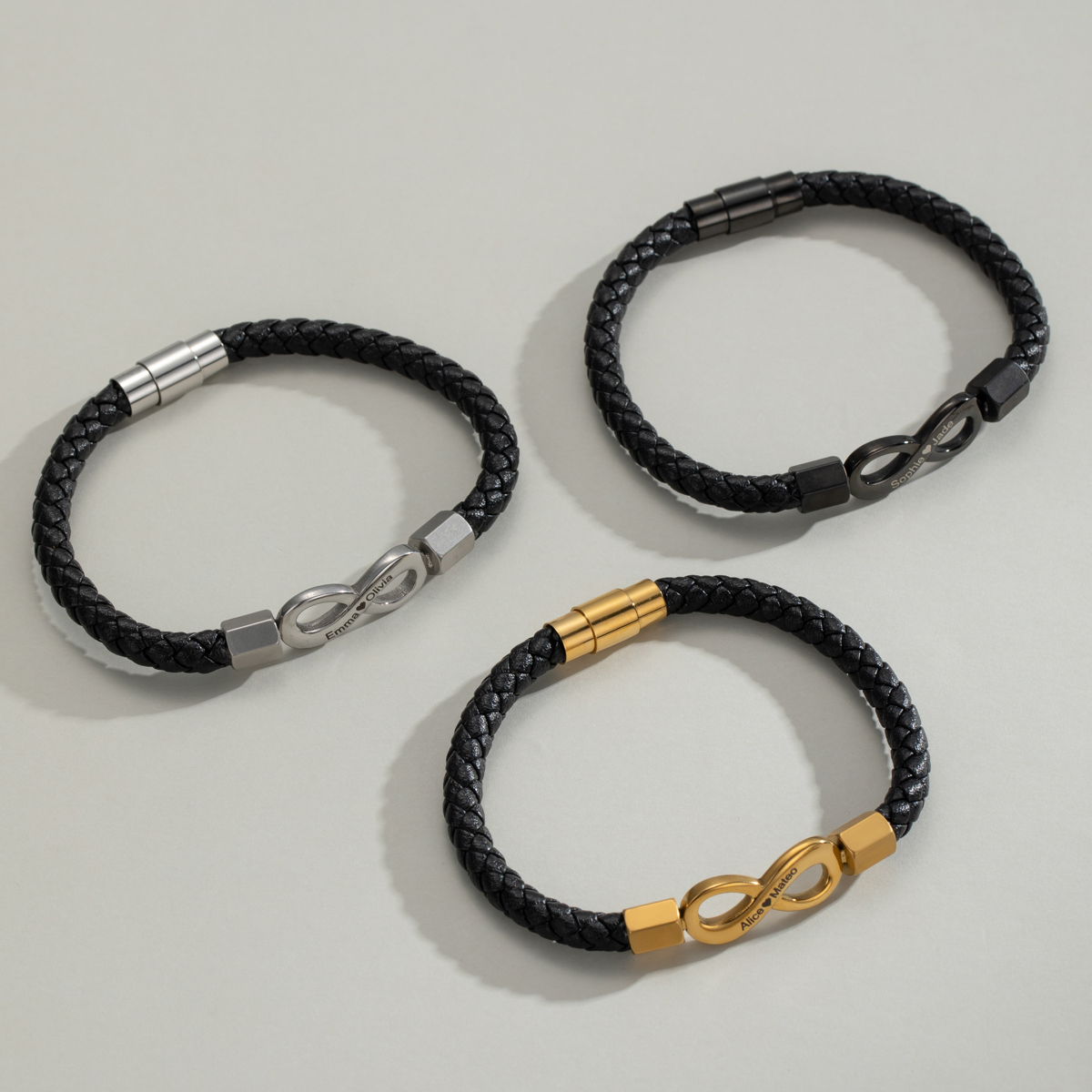 Personalized Engraved Infinity Symbol Leather Rope Bracelet