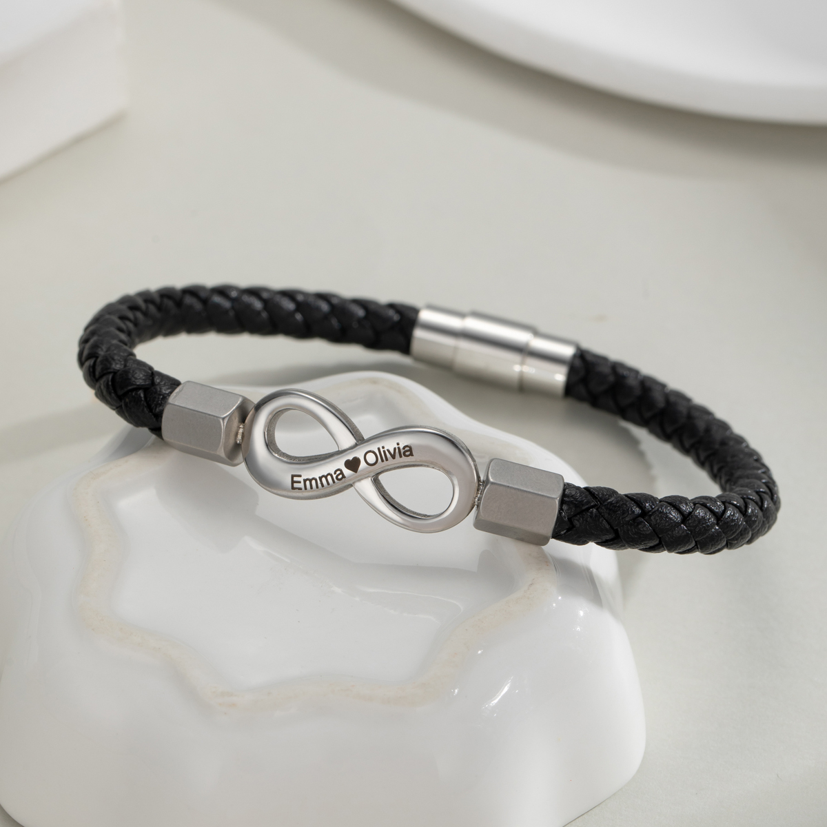 Personalized Engraved Infinity Symbol Leather Rope Bracelet