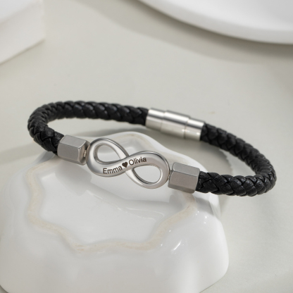 Personalized Engraved Infinity Symbol Leather Rope Bracelet