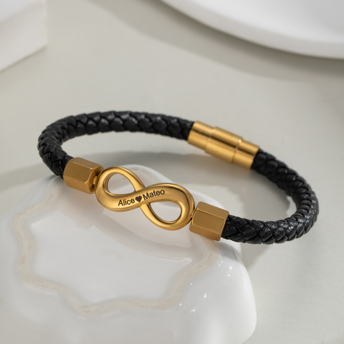 Personalized Engraved Infinity Symbol Leather Rope Bracelet