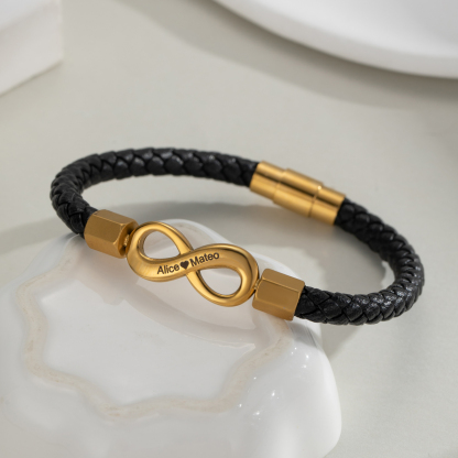 Personalized Engraved Infinity Symbol Leather Rope Bracelet
