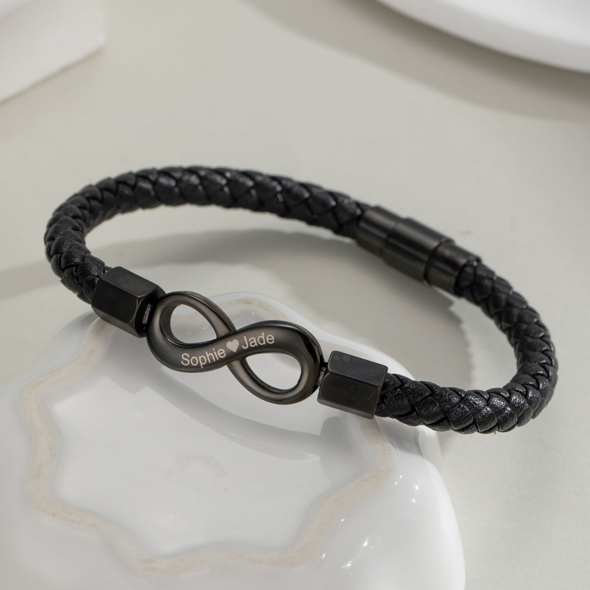 Personalized Engraved Infinity Symbol Leather Rope Bracelet