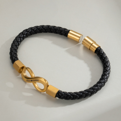 Personalized Engraved Infinity Symbol Leather Rope Bracelet