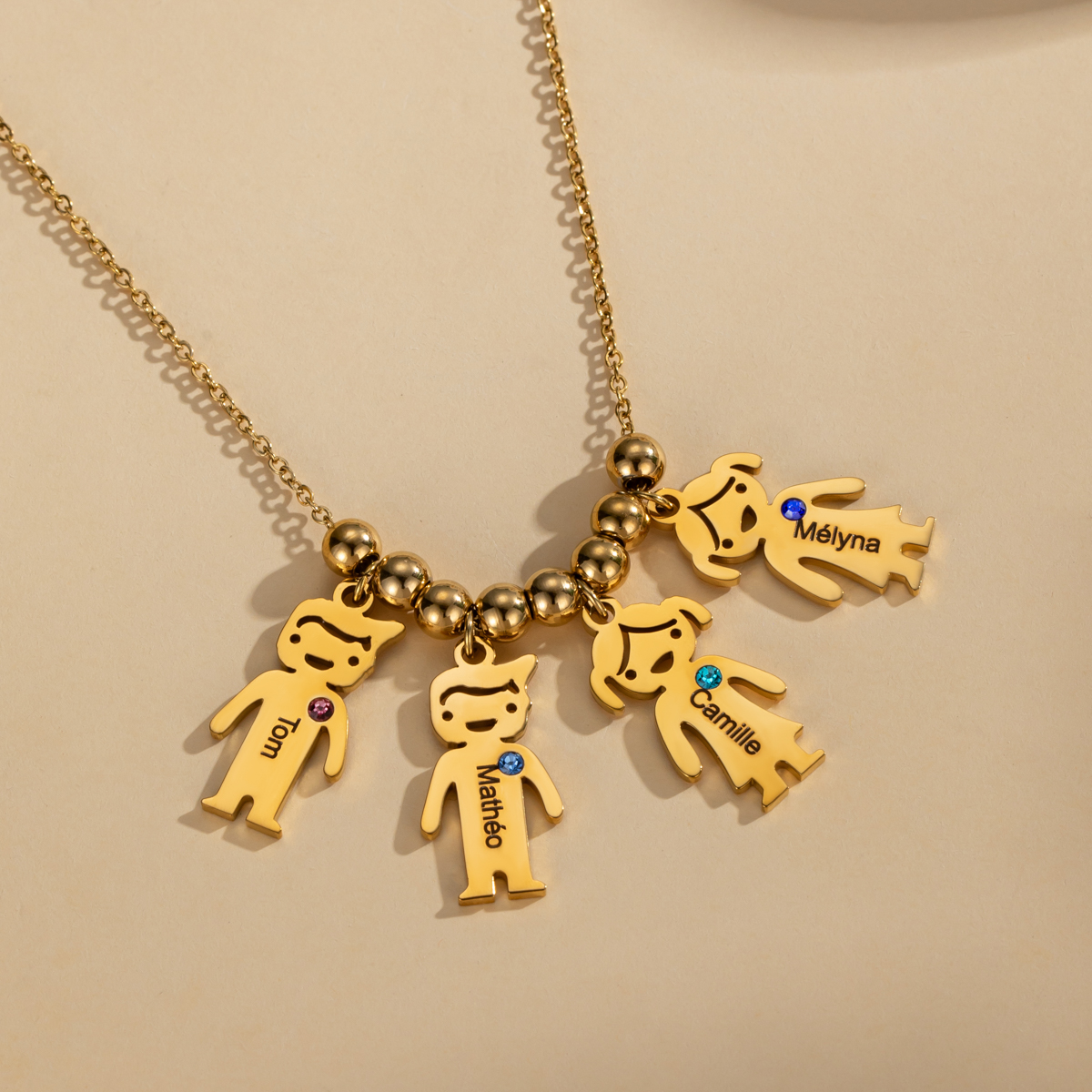 Family Role Figure Pendants Name Customized Necklace With Birthstone