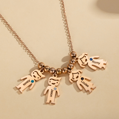 Family Role Figure Pendants Name Customized Necklace With Birthstone